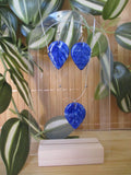 Parure Feuilles Bleues réalisée en pâte polymère et acier inoxydable Fait main